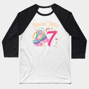 Roller Skate Groovy 7th Birthday Girls B-day Gift For Kids Girls toddlers Baseball T-Shirt